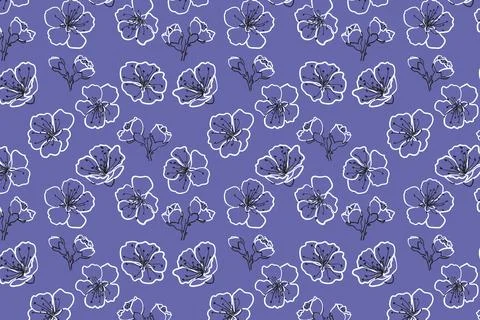 Blooming sakura seamless pattern Color of the year Stock Illustration