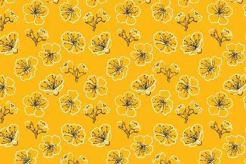 Blooming sakura seamless pattern. Hand drawn cherry flower Illustrazione stock