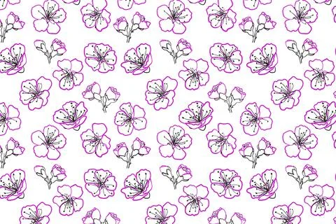 Blooming sakura seamless pattern. Hand drawn cherry flower イラスト素材