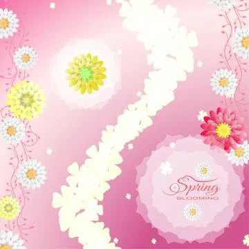 Blooming Sping vector poster on the gradient pink background with floral sh.. Stock Illustration