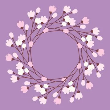 Blooming sprig Circle Frame border in trendy shades Spring Copy space template Illustrazione stock