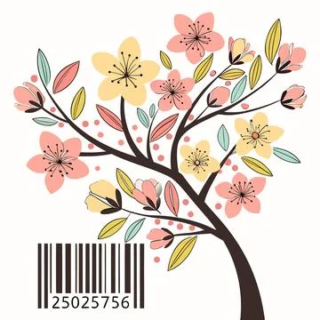 Blooming Spring Elements Shaped into a Creative Barcode Stockillustratie