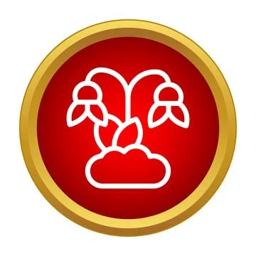 Blooming spring flowers icon on red badge with gold frame Stock Illustration