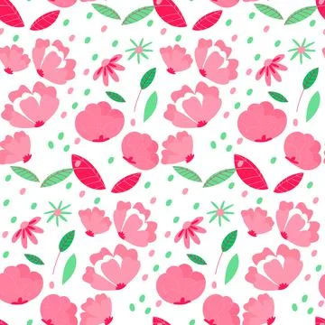 Blooming Spring Flowers Pattern Background. Seamless Fashion Print in vector Stock Illustration