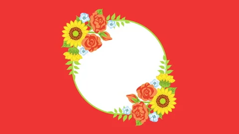 Blooming sunflower decoration frame - circular layout, orange color Stock Footage 242081995