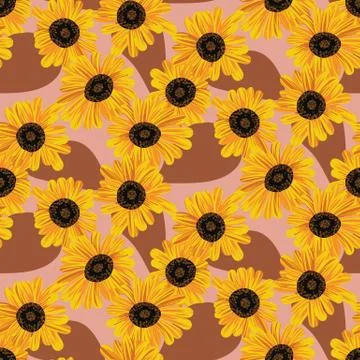 Blooming sunflowers seamless vector pattern Stock Illustration