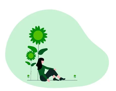 Blooming Sunflowers Vector Flat Stock Illustration