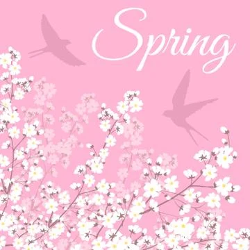 Blooming tree and birds Stock Illustration