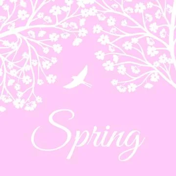 Blooming tree and birds Stock Illustration