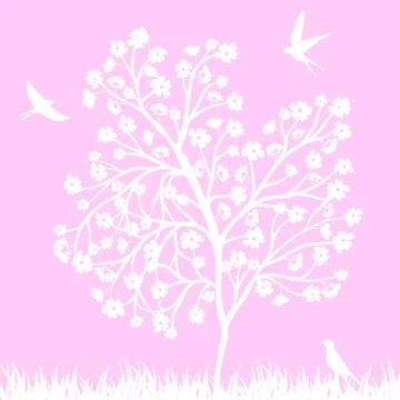 Blooming tree and birds Stock-Illustration