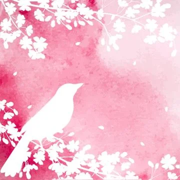 Blooming tree and birds Stock Illustration