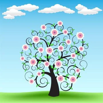 Blooming tree and sky Stock Illustration