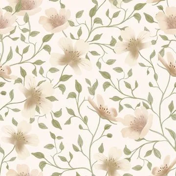 Blooming tree. Seamless pattern with flowers. Spring floral texture. Hand dra Stock Illustration