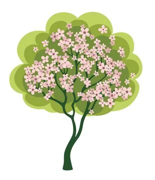 Blooming tree. Spring tree with pink flowers Stockillustratie