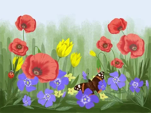 Blooming wild steppe Stock Illustration