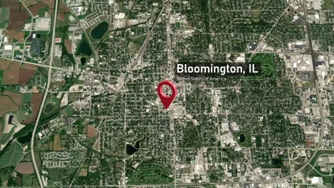 Bloomington City Map Zoom (IL, USA) from Space to Earth Video stock 295380505