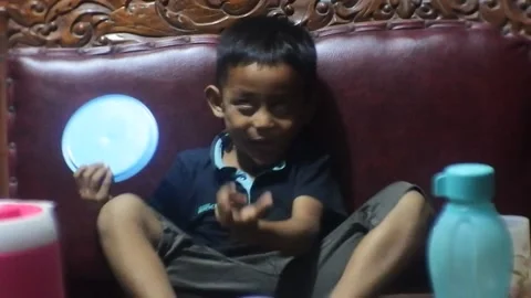 Blora, central java, Indonesia, March 30, 2022: little children dancing in Stock Footage 176920087