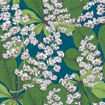 Blossom Chestnut Seamless Spring Background Stock Illustration