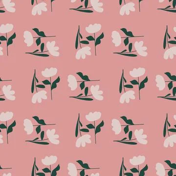 Blossom creative seamless pattern with doodle simple flower ornament. Pink pa 스톡 일러스트