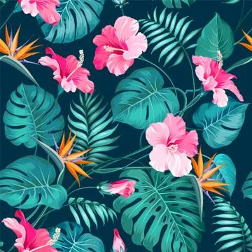 Blossom flowers for seamless pattern background. Tropical flower fashion pattern Stock Illustration