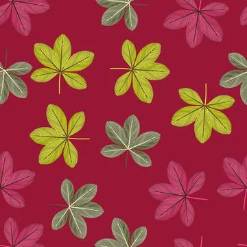 Blossom nature random seamless pattern with green scheffler flowers ornament. Illustrazione stock