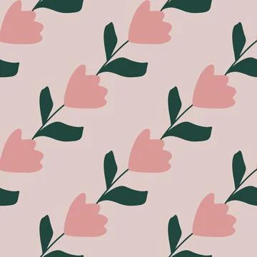 Blossom nature seamless pattern with diagonal pink simple tulip flowers shape Stock Illustration