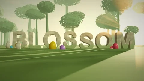 Blossom Pale Stone Letters on a Spring Meadow at Sunrise with Painted Eggs and Stock-Footage 342367384