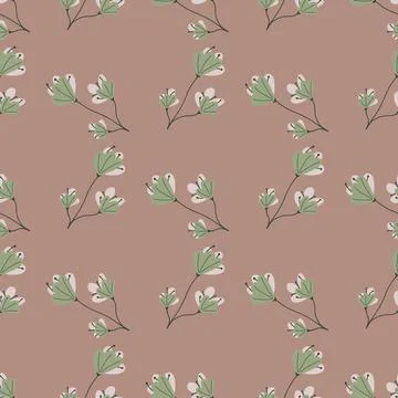 Blossom pale tones seamless pattern with simple green abstract flowers print. Stock Illustration