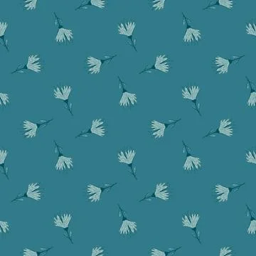 Blossom seamless abstract pattern with little flowers silhouettes. Blue backg Stock Illustration