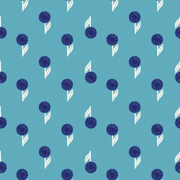 Blossom seamless geometric style pattern with navy blue flowers print. Blue b Stock Illustration