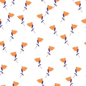 Blossom seamless pattern with orange random little flowers elements print. Wh イラスト素材