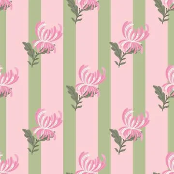 Blossom seamless pattern with pink diagonal chrysanthemum flowers shapes prin Stock Illustration