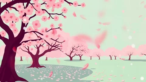 Blossom Shower: Cherry Trees in Full Bloom, Dancing Petals Animated Scenery Stock Footage 306826270