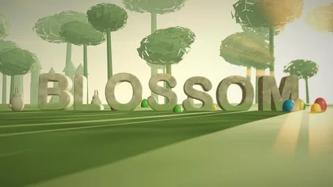 Blossom Stone 3D Text in a Spring Meadow for Easter Stock Illustration