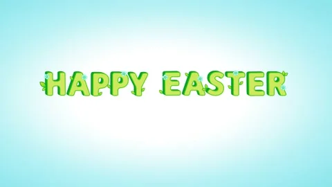 Blossom Text Happy Easter. 4K cartoon animation on a blue background Stock Footage 164617184