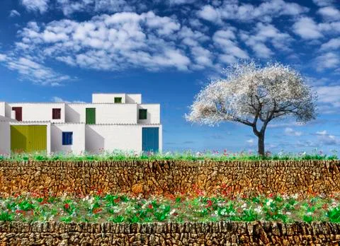 Blossoming almond tree Stock Illustration
