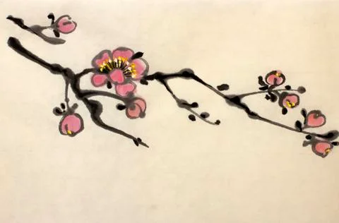 Blossoming branch of plum Stock Illustration
