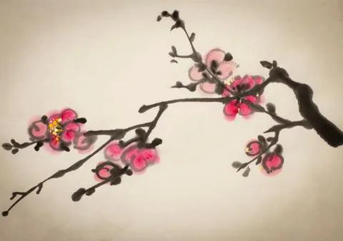 Blossoming branch of plum Stock Illustration