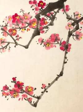 Blossoming branch of plum Stock Illustration