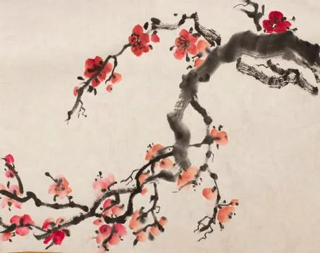 Blossoming branch of plum Stock Illustration