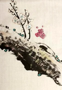 Blossoming branch of plum Illustrazione stock