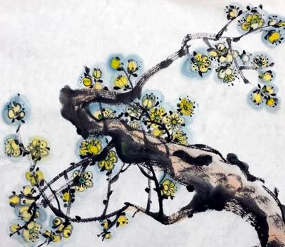 Blossoming branch of plum Stock Illustration