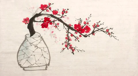 Blossoming cherry branch Stock Illustration