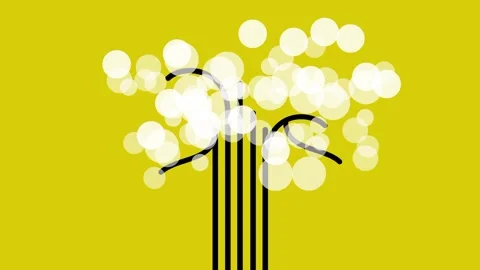 Blossoming Tree On Yellow Background Stock Footage 346804280