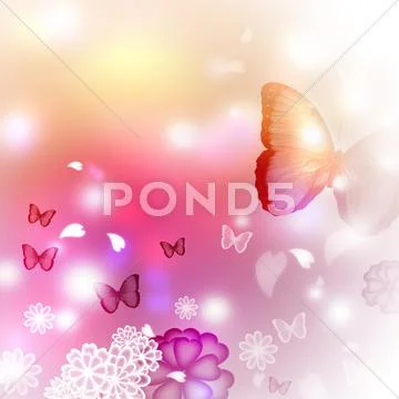 Blossoms and butterflies illustration Stock Illustration