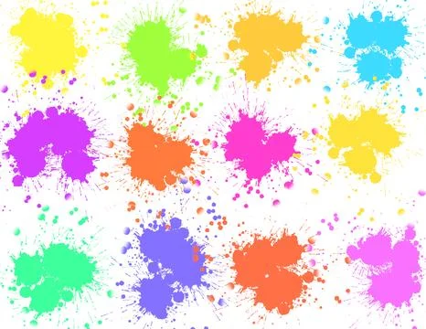 Blots and splashes of paint of different bright colors Stock Illustration