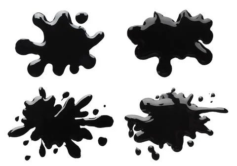 Blots of black printer ink on white background, set. Top view Stock Photos
