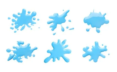 Blots of cyan printer ink on white background, set. Top view Stock Photos