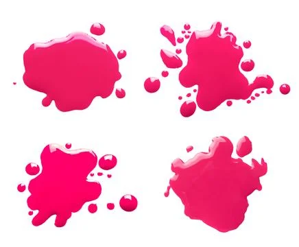 Blots of magenta printer ink on white background, set. Top view Stock Photos