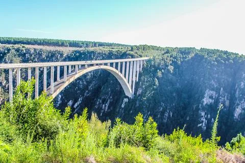Bloukrans bunjee jumping bridge is an arch bridge located near Nature's Valle Stock Photos